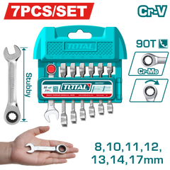 TOTAL 7 Pcs Short Ratchet Spanner Set 8–17mm – 90 Teeth Cr-V Steel Combination Wrenches (THT103RK176)