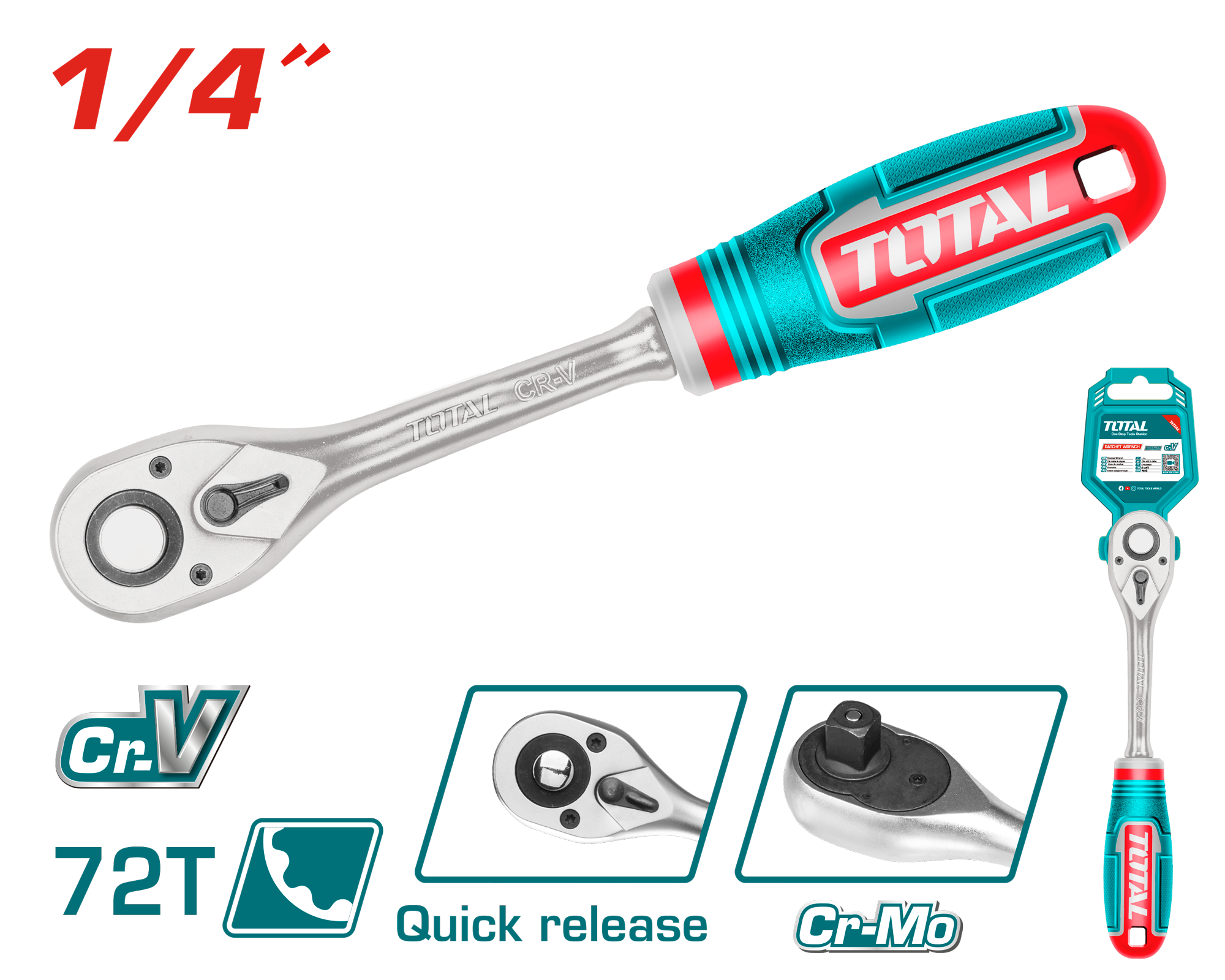 مفتاح ربط TOTAL 1/4″ 72T | THT106146