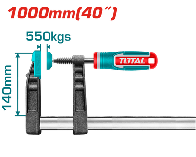 TOTAL F-Clamp with Plastic Handle 1000mm | 40" – Heavy-Duty 550KGS Force (THT1321401)