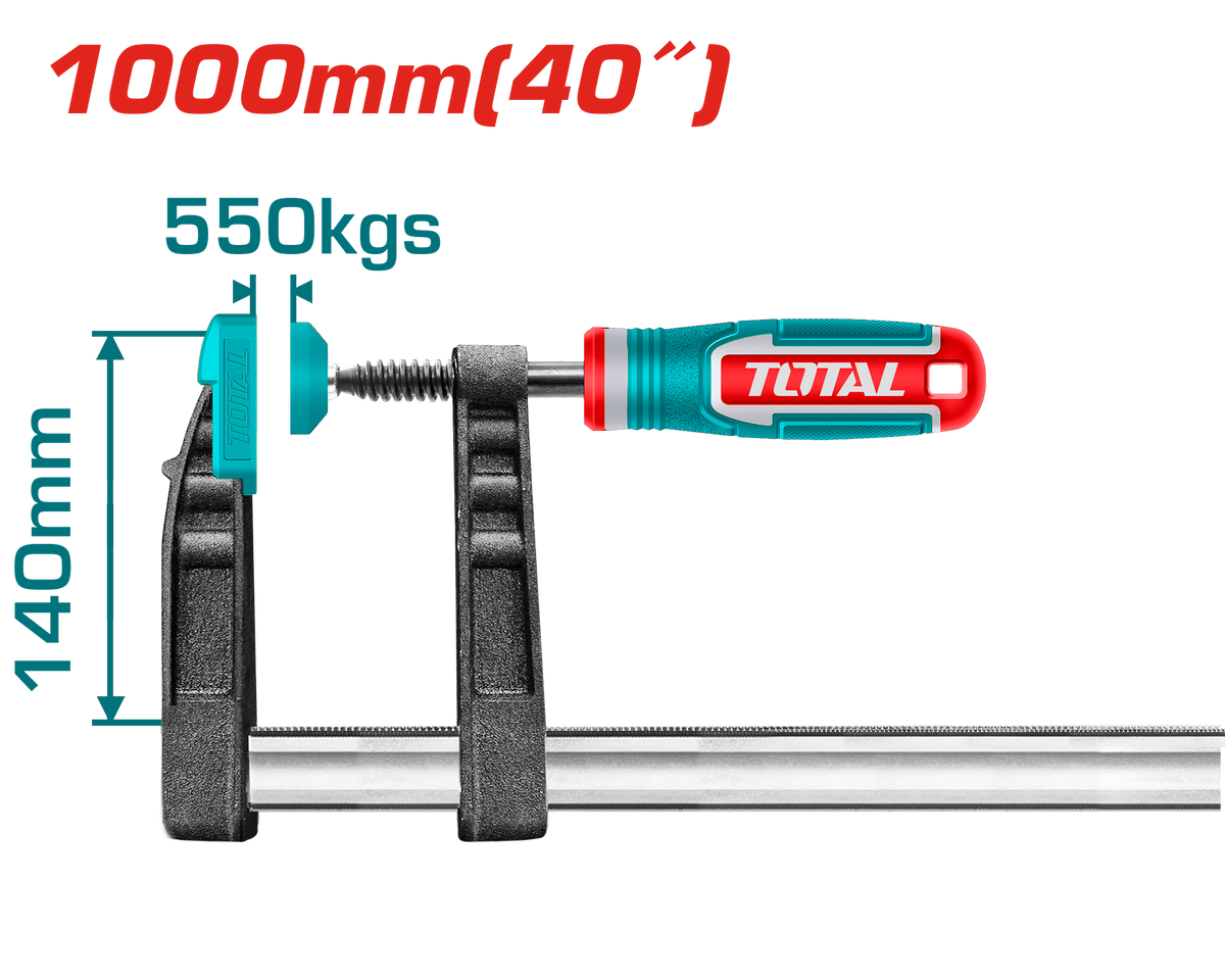 TOTAL F-Clamp with Plastic Handle 1000mm | 40" – Heavy-Duty 550KGS Force (THT1321401)
