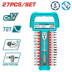 TOTAL 27-Piece 1/4" Socket Set with Quick Release Ratchet (THT141271)