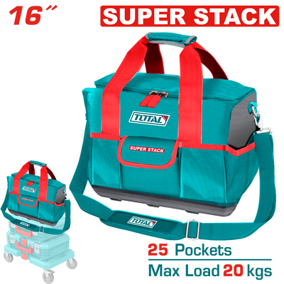 TOTAL 16" Heavy-Duty Tool Bag – 25 Pockets, 20kg Capacity & Stackable Design (THT16165)