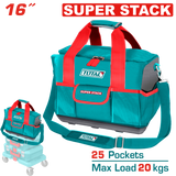 TOTAL 16" Heavy-Duty Tool Bag – 25 Pockets, 20kg Capacity & Stackable Design (THT16165)