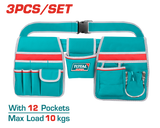 TOTAL Tool Bag Set with Adjustable Belt – 12 Pockets, Hammer Holder, 1680D Polyester (THT16P20325)