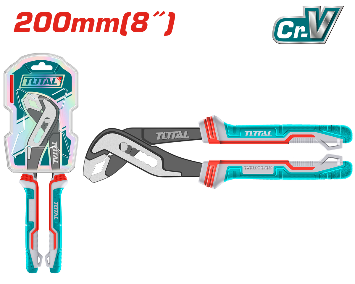 TOTAL Pump Pliers 200mm | 8" – Cr-V, 35mm Jaw Capacity, TPR Grip (THT280806)