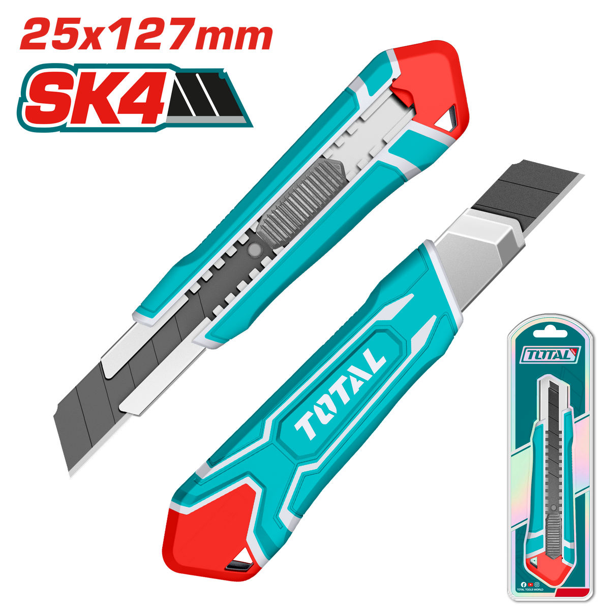TOTAL Snap-Off Blade Knife 25mm – Heavy Duty Auto Lock Cutter Knife (THT5112505)