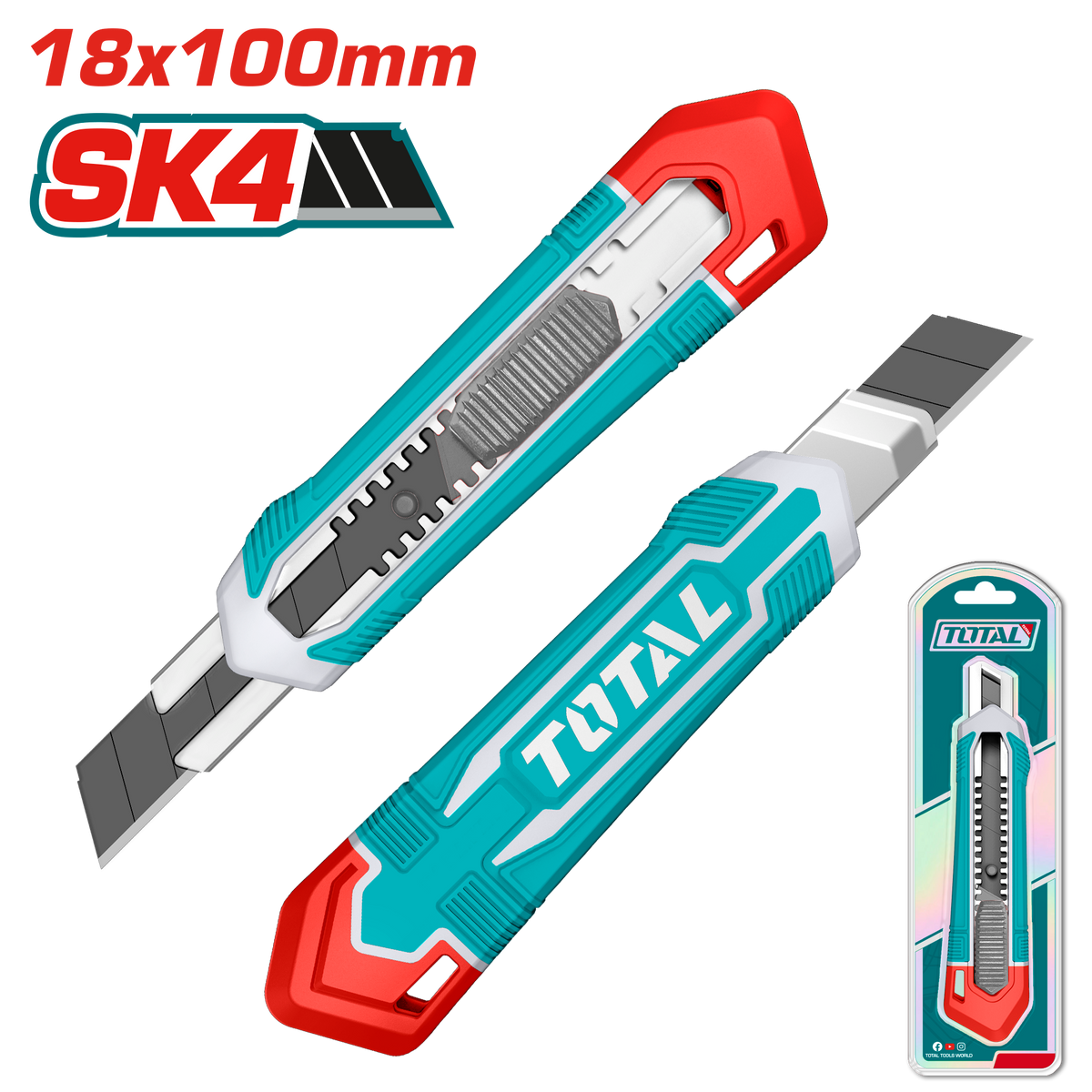 TOTAL Snap-Off Blade Knife 18mm – Utility Cutter with SK4 Blade (THT511815)