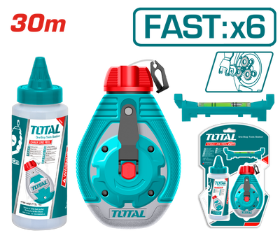 TOTAL Heavy Duty Chalk Line Reel - 30m, X6 Faster Retraction (THT666301)