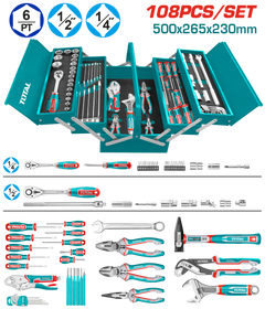 TOTAL 108-Piece Tool Chest Set – Sockets, Wrenches, Screwdrivers, Pliers & More (THTCS121081)