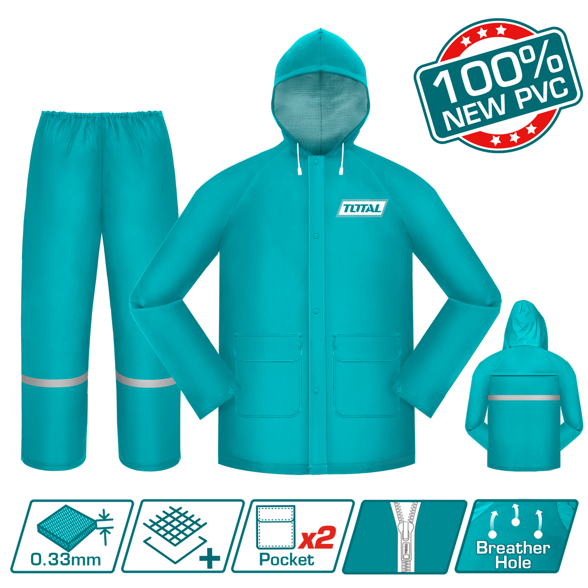 TOTAL Rain Suit – PVC + Polyester, Waterproof with Reflective Strip (THTRS031)