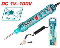 TOTAL Automotive Digital Circuit Tester with Backlight & Flashlight – DC 1-100V, 2700mm Cable (THTS41001)