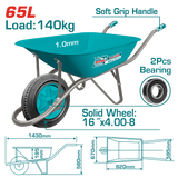 TOTAL Heavy Duty Wheelbarrow 140kg – Solid Wheel Garden & Construction Cart (THTWB4010D)