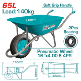 TOTAL Heavy Duty Wheelbarrow 140kg – Pneumatic Wheel Construction Cart (THTWB4010P)
