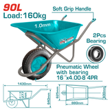 TOTAL Heavy Duty Wheelbarrow 160kg – Pneumatic Wheel Construction Cart (THTWB418GP)