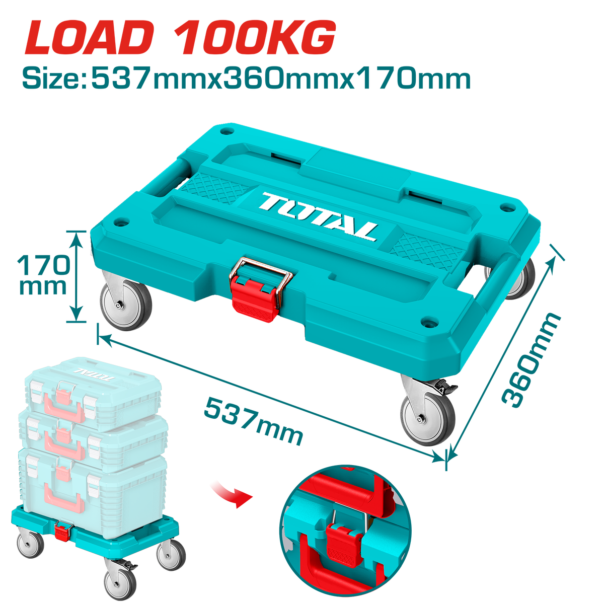 TOTAL Heavy-Duty Rolling Board – 100kg Load Capacity with 4" Wheels (THTWB61001)