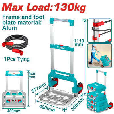 TOTAL Foldable Hand Truck 130kg – Aluminium Portable Folding Trolley (THWB61201)