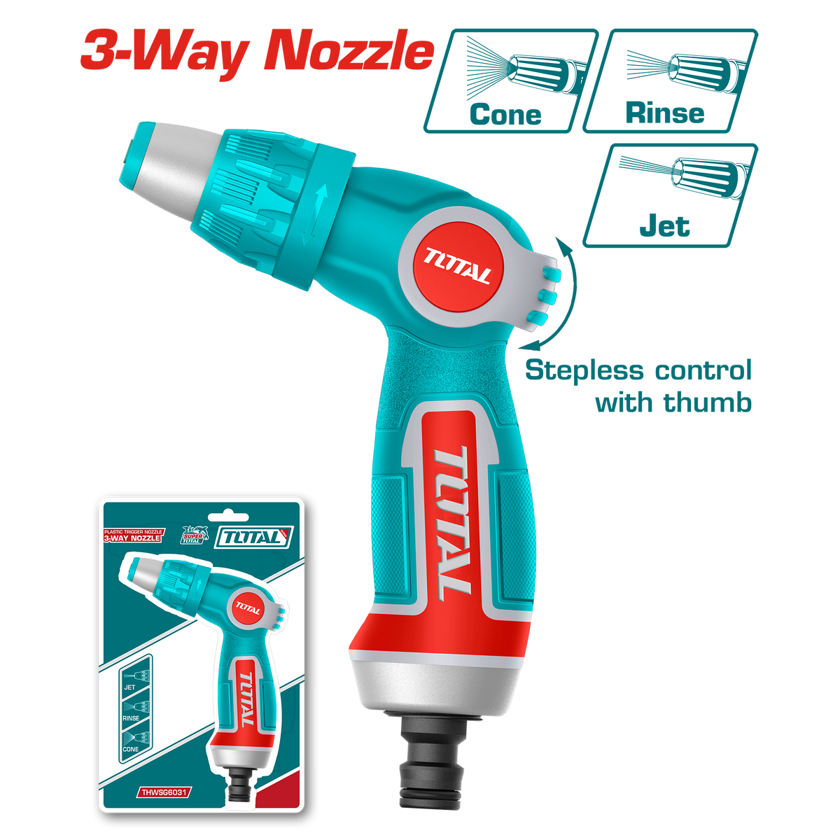 TOTAL Plastic Trigger Nozzle – 3-Way Adjustable Spray (THWSG6031)