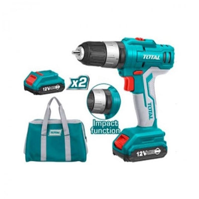TOTAL Lithium-Ion impact drill 12V 10mm. This product can be used with Concrete, Stones, Plastic and Metal.