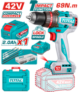 TOTAL 42V Compact Brushless Cordless Impact Drill – 69Nm Torque, 2-Speed Gear (TIDLI426981)