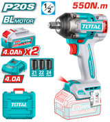 TOTAL 20V Cordless Impact Wrench 1/2" Brushless – 550Nm with 2×4.0Ah Batteries & Sockets (TIWLI2055)