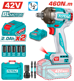 TOTAL Cordless Brushless Impact Wrench 42V – 1/2" Drive 460Nm with 2 Batteries (TIWLI42462)