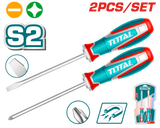 TOTAL 2 Pcs Screwdriver Set – S2 Steel – Magnetic Tips (TKSDS0226)