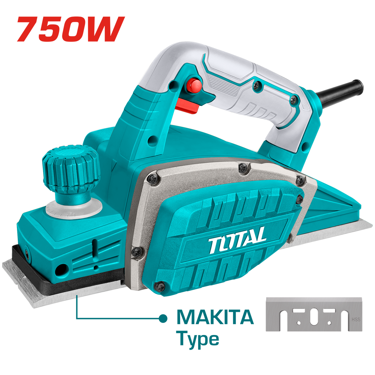 TOTAL Electric Planer 750W with 82mm Width & 2mm Depth – Heavy Duty Aluminum Base (TL7508226)