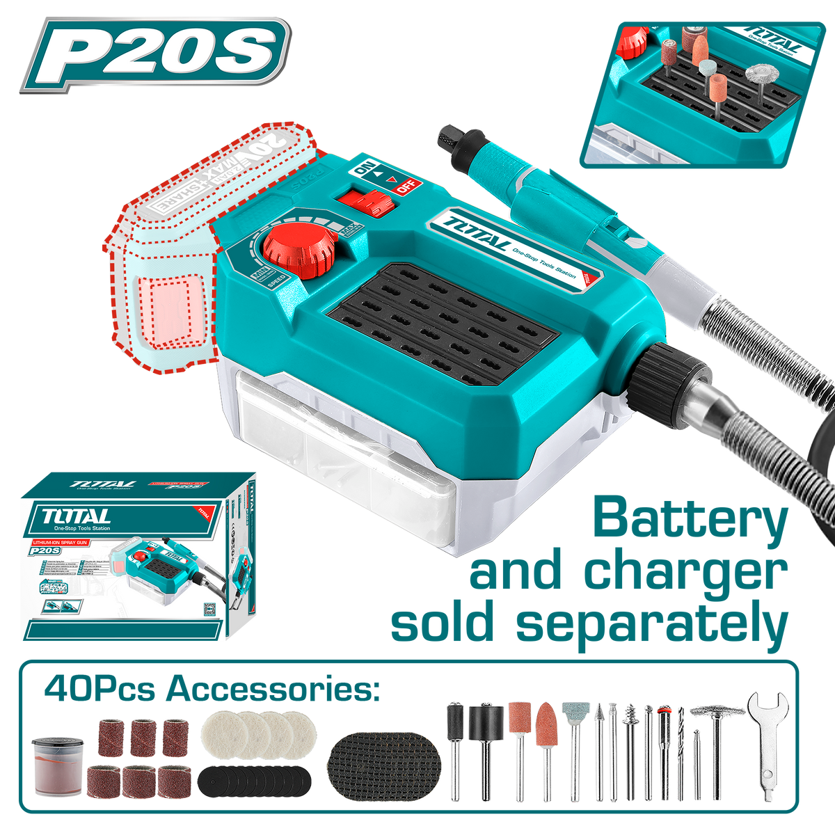 TOTAL Lithium-Ion Grinder 20V Battery & Charger Sold Separately (TMGLI2001)