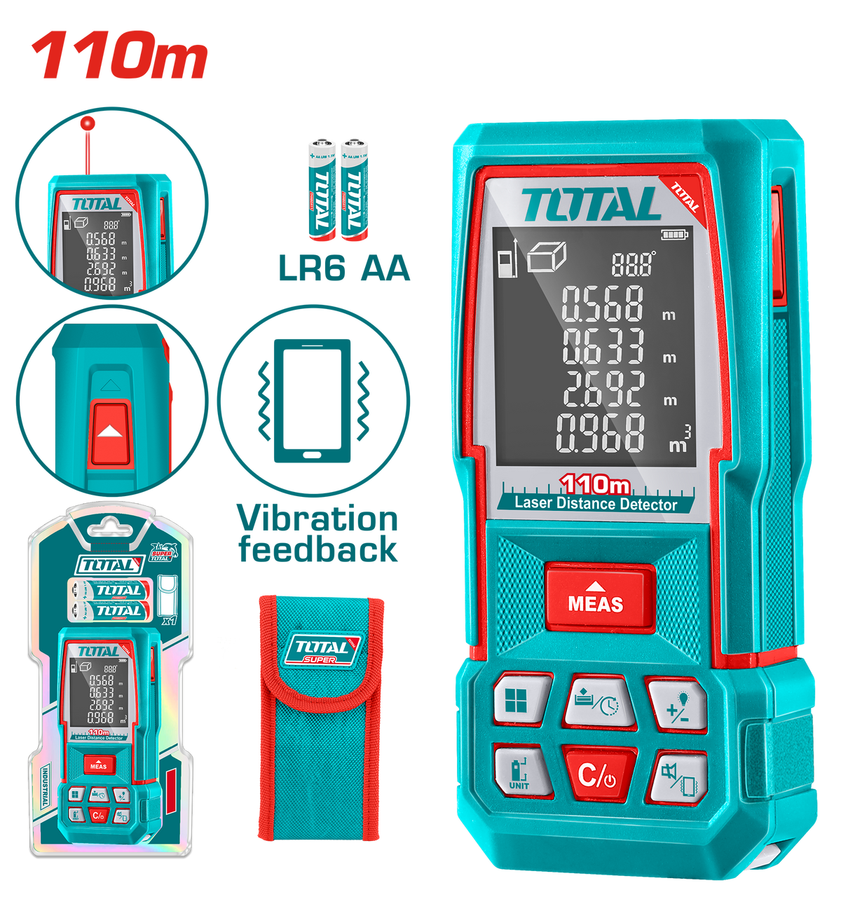 TOTAL Laser Distance Meter 110m – Digital Laser Distance Measuring Tool (TMT510369)