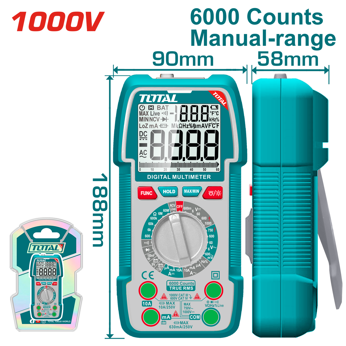 ملتيميتر TOTAL 1000V شاشة TRMS 6000 مع NCV وإضاءة