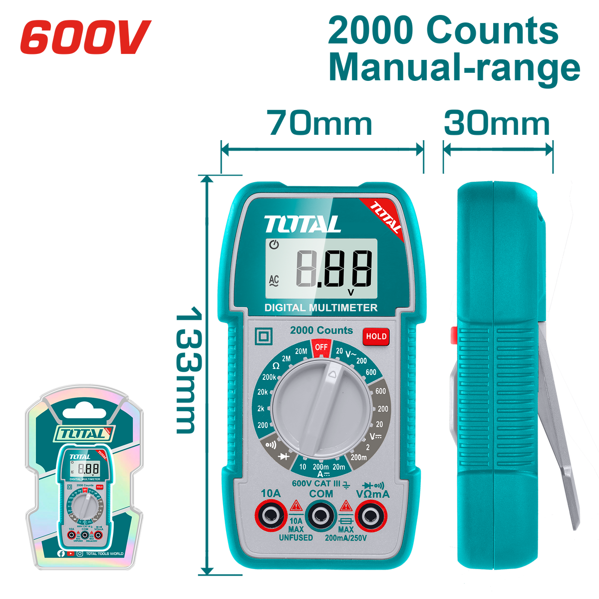 TOTAL Digital Multimeter – True RMS, Backlight & Non-Contact Voltage Detection (TMT5360011)