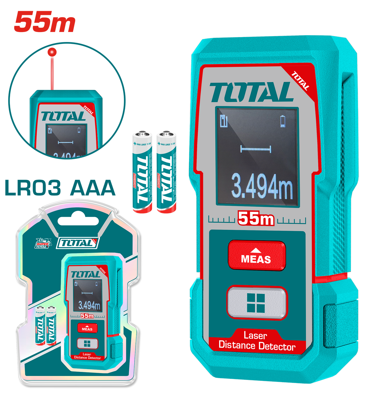 TOTAL Laser Distance Meter 55m – Digital Laser Distance Measuring Tool (TMT550166)