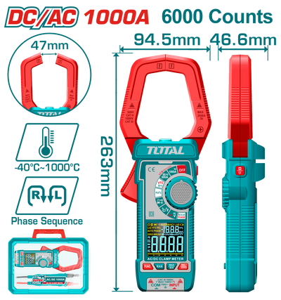 Total TMT7610002 DC/AC Clamp Meter with TRMS 6000 Counts Display
