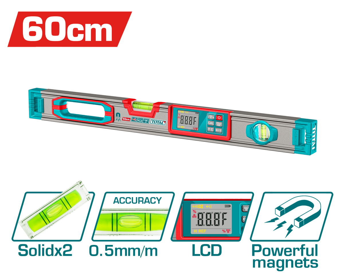 TOTAL 60cm Digital Magnetic Level – 360° Color Display Spirit Level (TMT9606D)