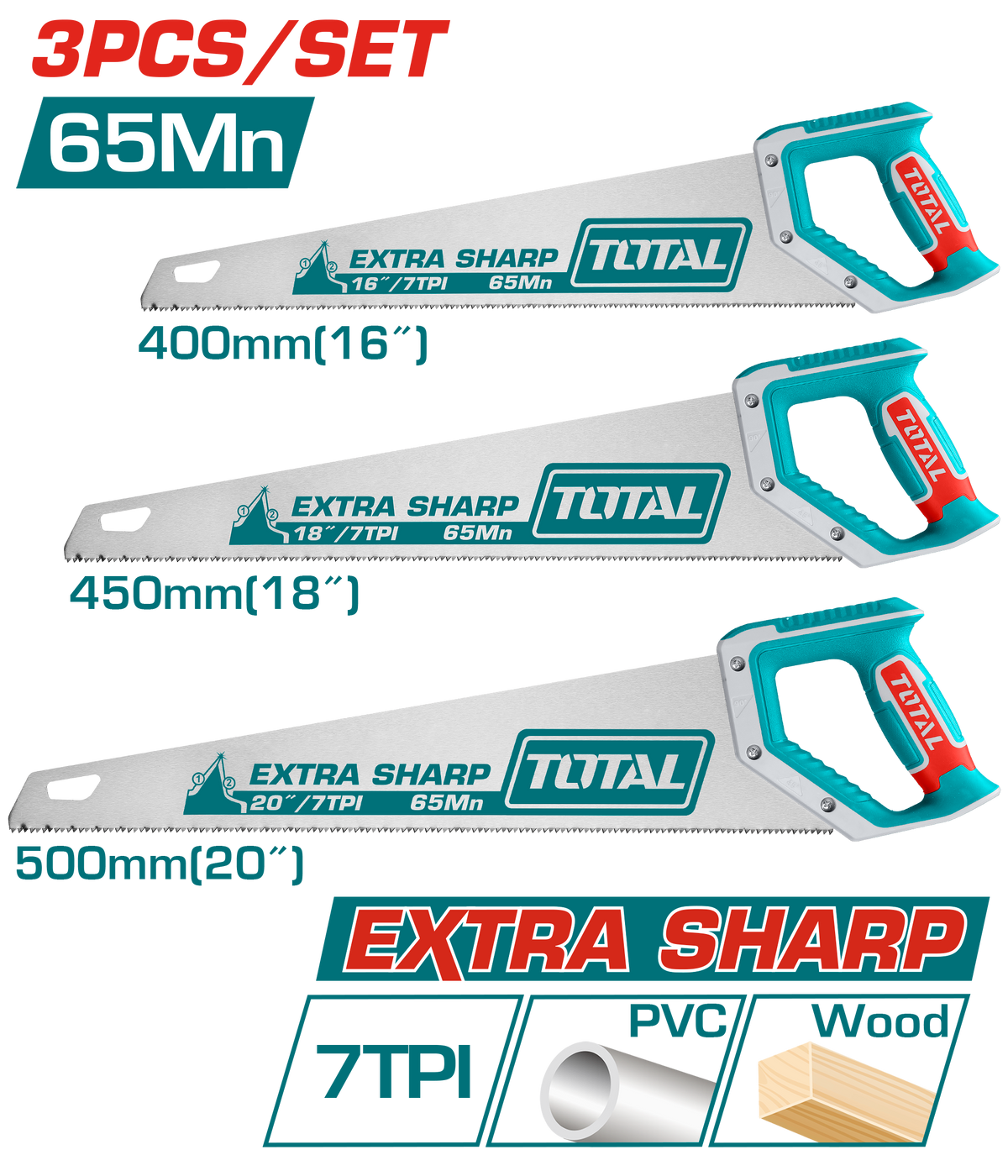 TOTAL 3PCs Hand Saw Set - 16", 18", 20" (TOS23093)