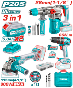 TOTAL 20V Cordless 3 in 1 Combo Kit - Brushless, Full Set
