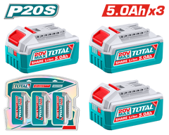 TOTAL 20V Lithium-Ion Battery Kit – 3×5.0Ah Batteries with LED Indicator (TOSLI251198)
