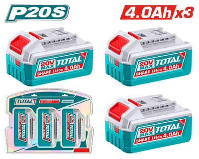 TOTAL 20V Lithium-Ion Battery Kit – 3×4.0Ah P20S Batteries (TOSLI251296)