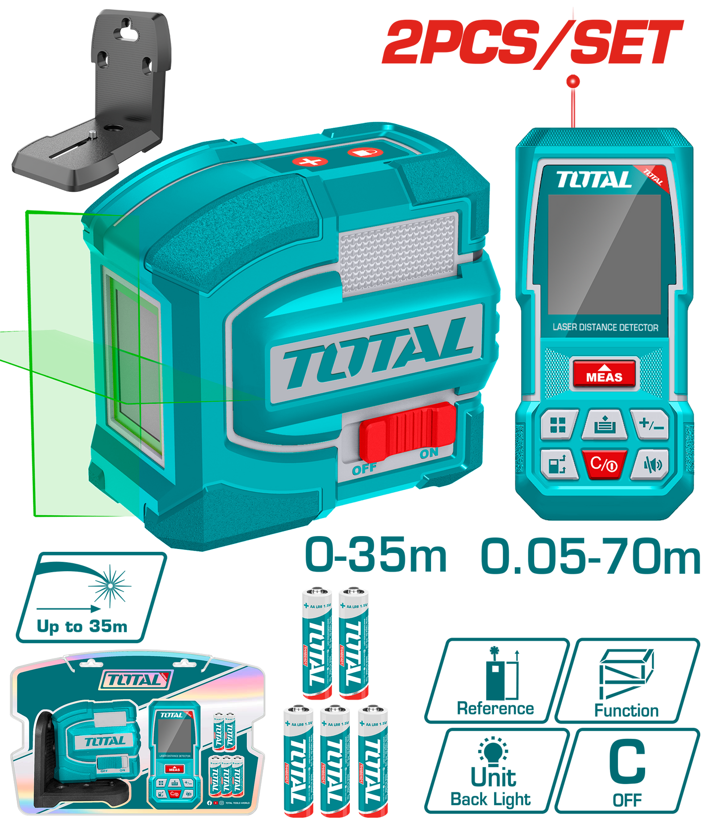 TOTAL 2PCs Laser Level & Distance Measuring Kit (TOSLL0401) – Precision & Efficiency