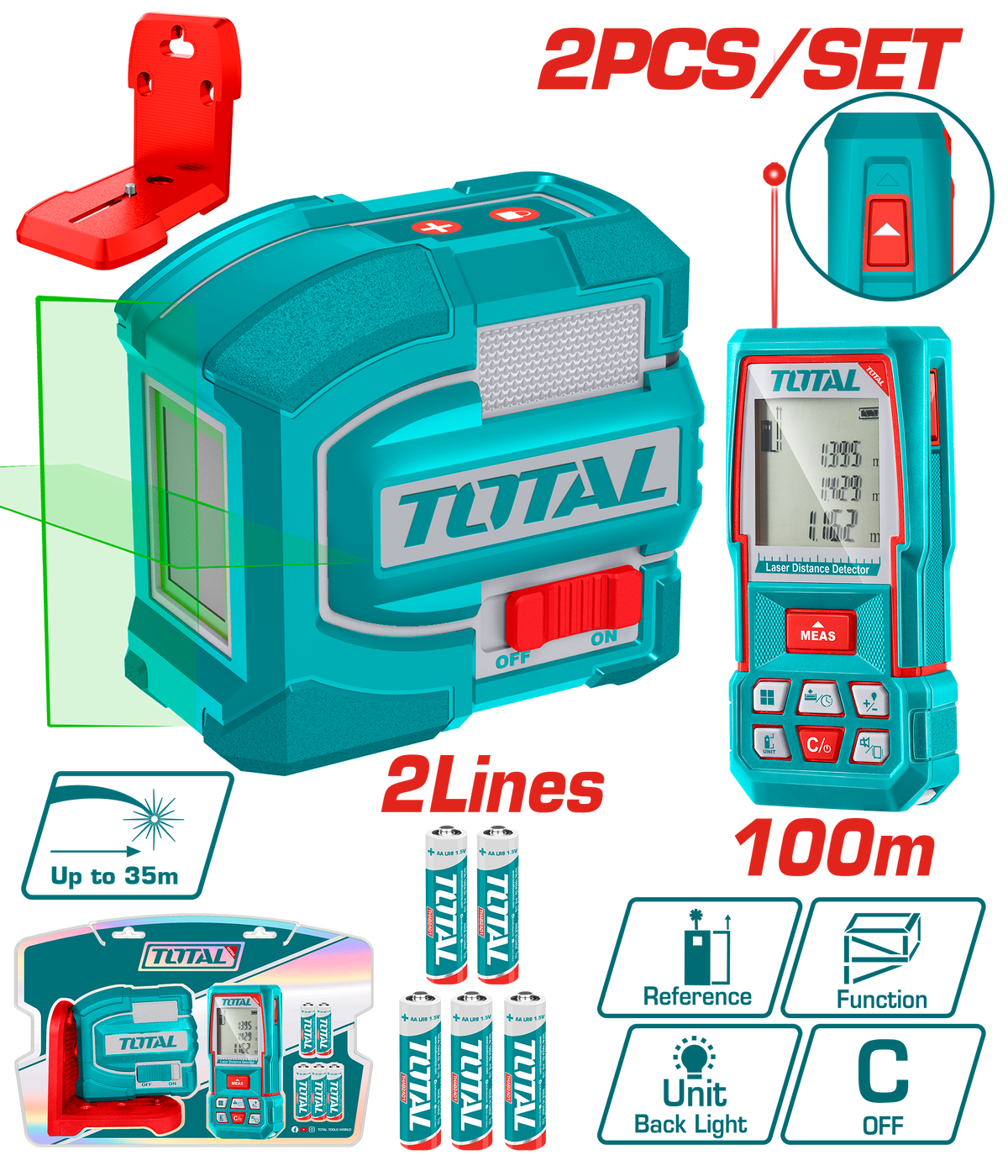 TOTAL Laser Level & Distance Measuring Kit – Green Laser Level with 100m Laser Distance Meter (TOSLL0502)