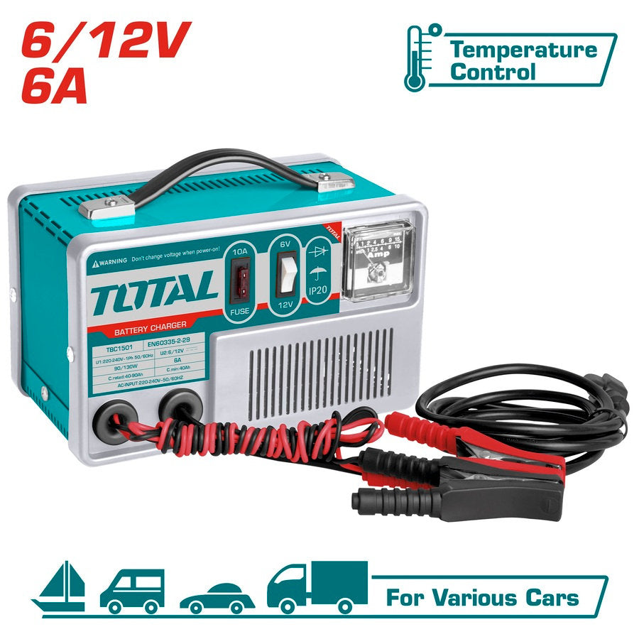 TOTAL 6A Car Battery Charger Fast & Efficient Charging