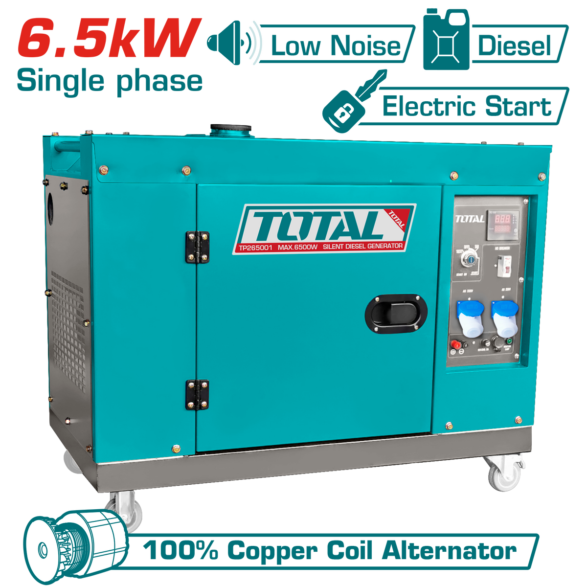 TOTAL Silent Diesel Generator 6.5kW – Single Phase Electric Start Generator (TP265001)