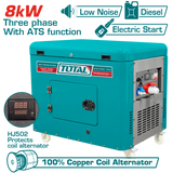TOTAL Silent Diesel Generator 8.0kW Three Phase with ATS – Electric Start Generator (TP2800032-1)