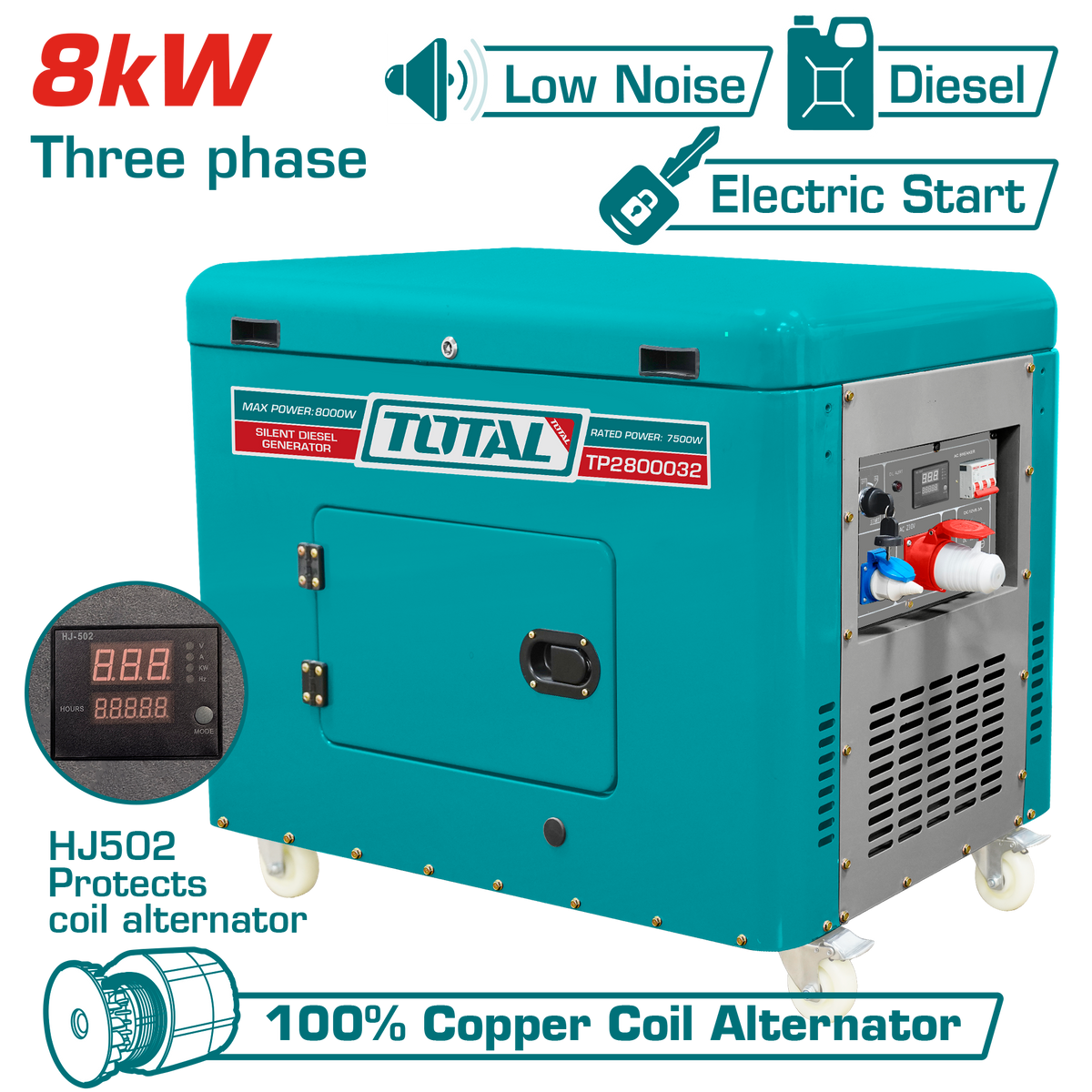 TOTAL Silent Diesel Generator 8kW – 13.0HP (TP2800032)