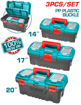 TOTAL 3 Pcs Plastic Tool Boxes Set – 14" / 17" / 20" Heavy-Duty PP (TPBXK0031)