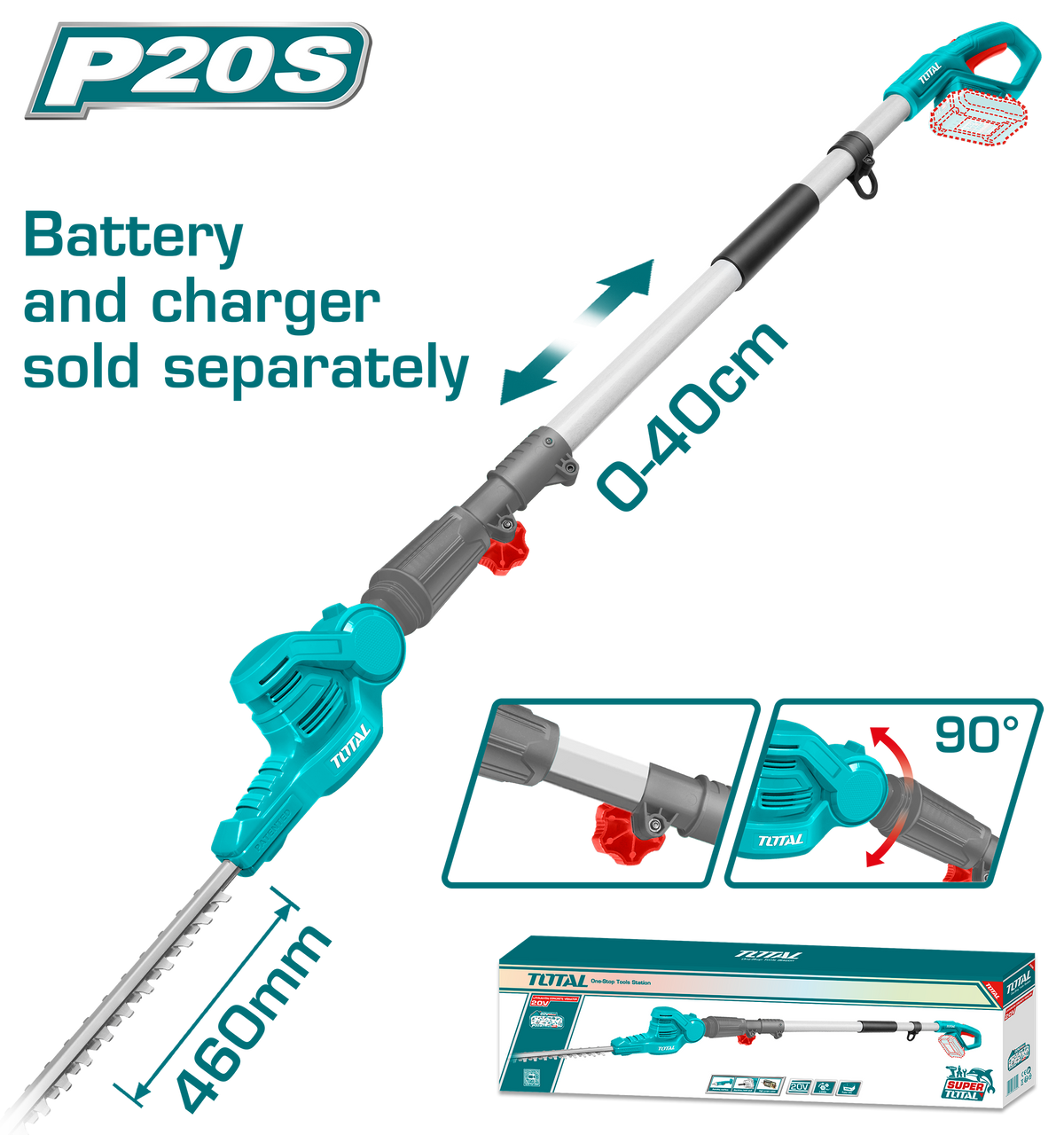 TOTAL Lithium-Ion Pole Hedge Trimmer 20V Battery & charger sold separately (TPHT201601)