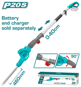 TOTAL Lithium-Ion Pole Hedge Trimmer 20V Battery & charger sold separately (TPHT201601)