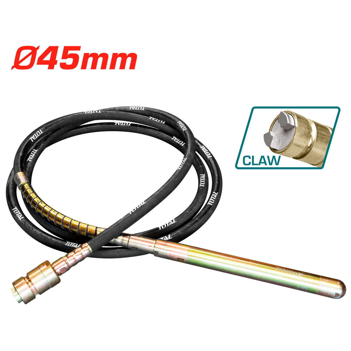 TOTAL 45mm Concrete Vibrator Poker – 6m Hose, 200Hz, Claw Coupling (TPVP1451)