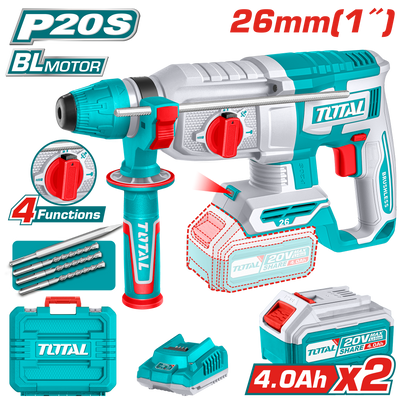 TOTAL 20V Rotary Hammer TRHLI202682 + 2x 4.0Ah Batteries