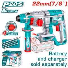 TOTAL Cordless Rotary Hammer 20V – Brushless SDS Plus 2.0J / 22mm - Battery & Charger Sold Separately (TRHLI21228)